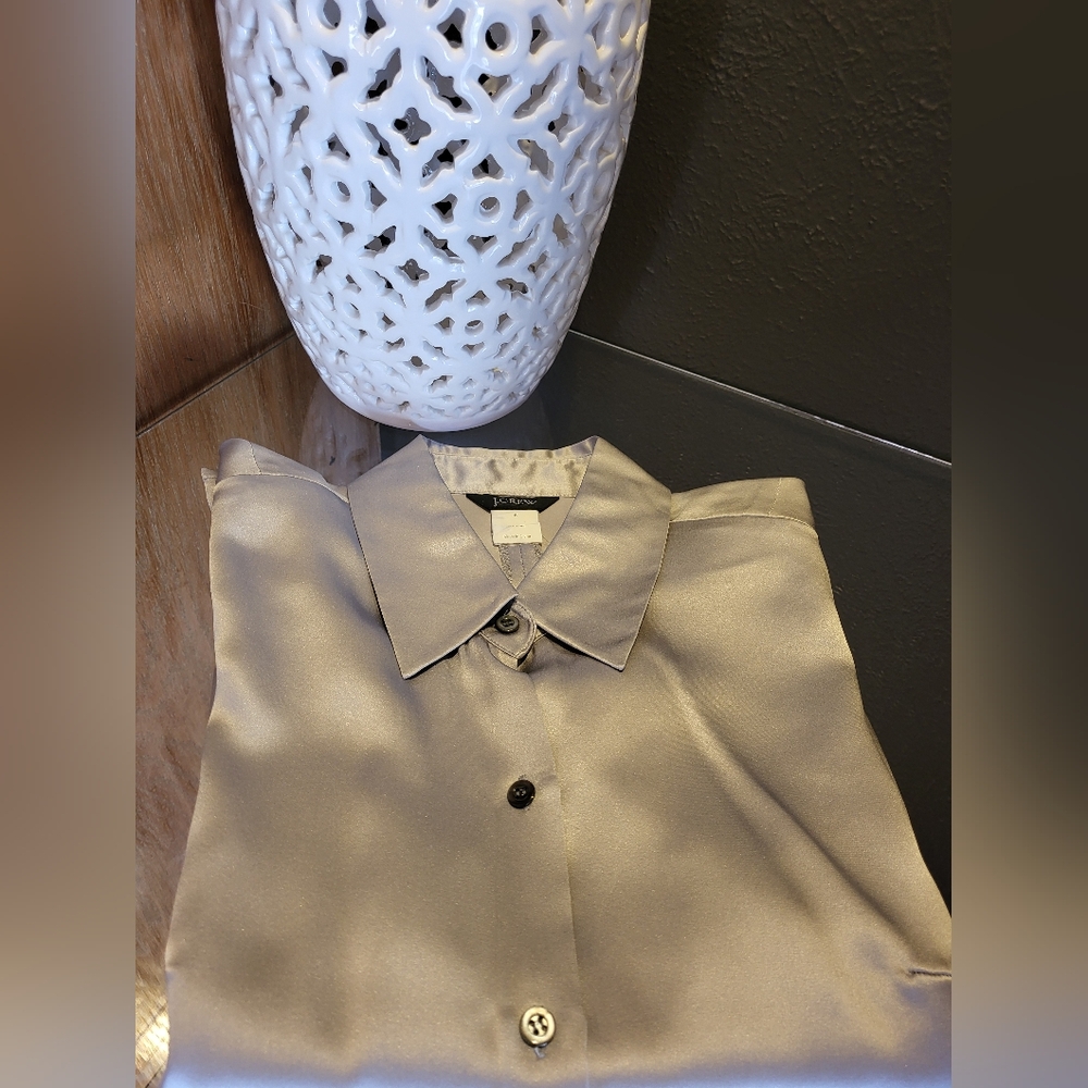 J. Crew Silver Silk Short-Sleeve Button-Down Blouse - Picture 10 of 11